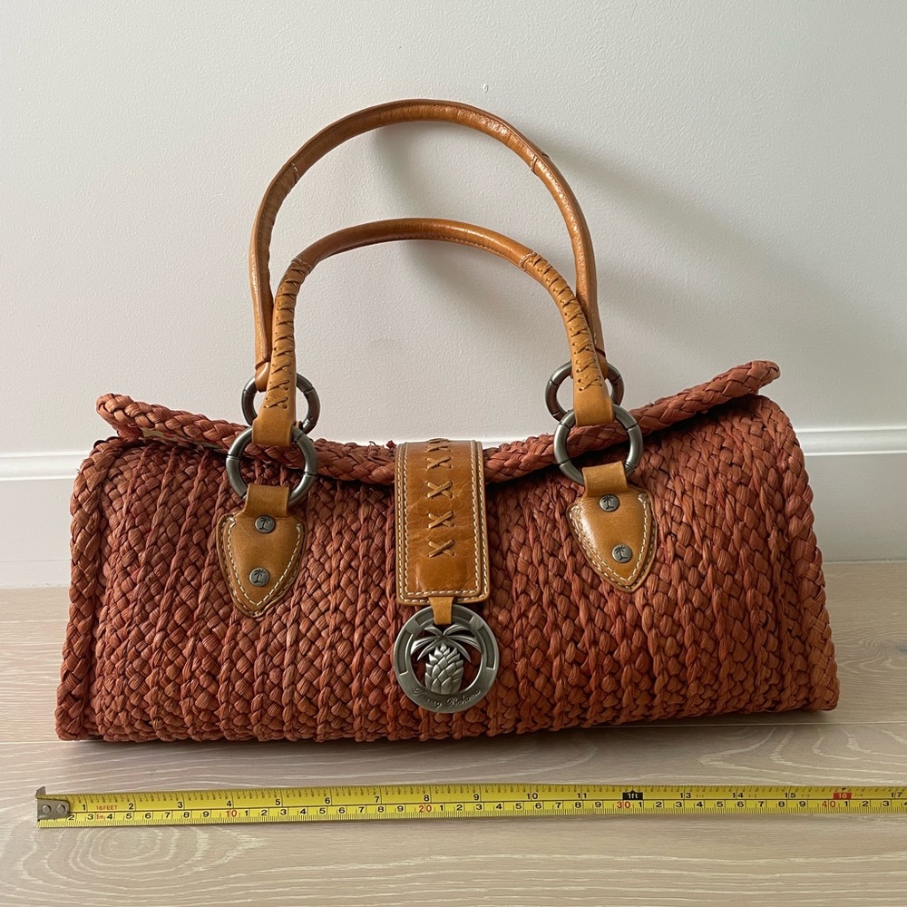 NEW Tommy Bahama Straw Woven Handbag - Orange/Brown